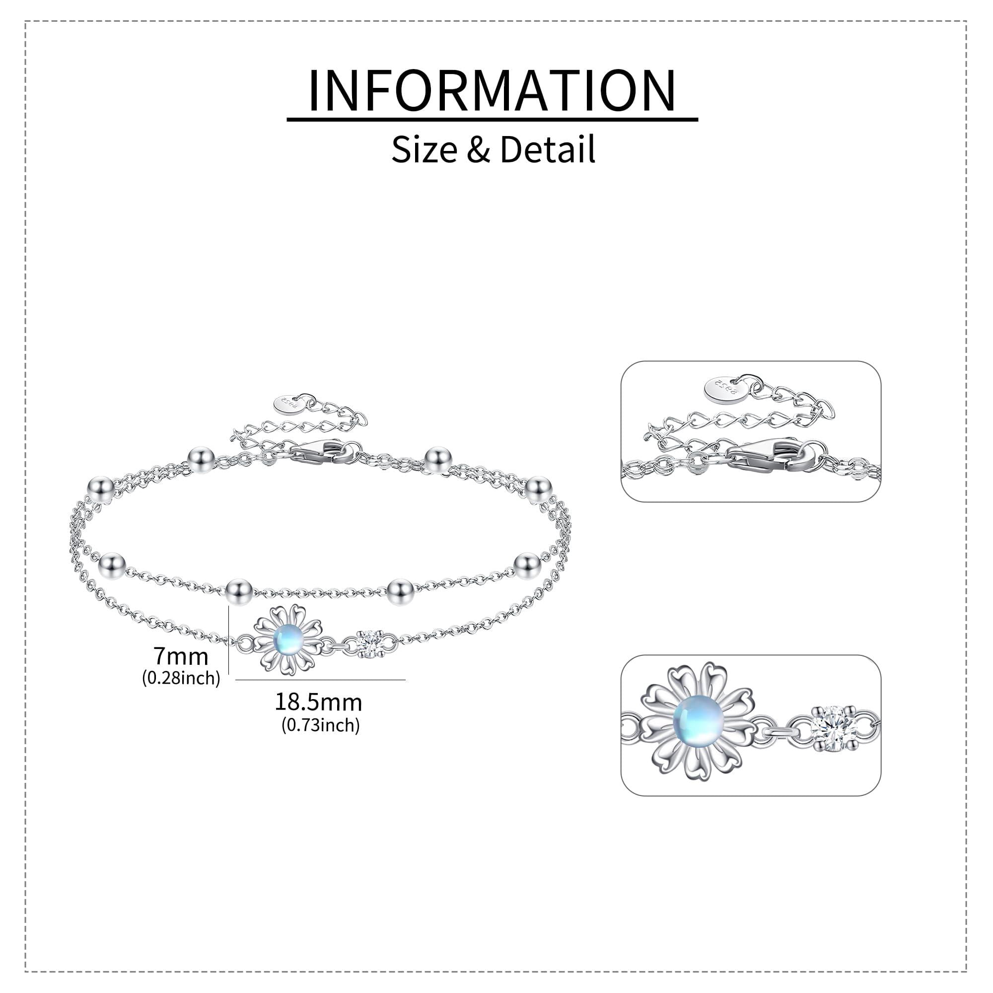 Daisy Moonstone Anklet Sterling Silver Daisy Flower Layered Ankle Bracelet Daisy Moonstone Jewelry for Women Gifts