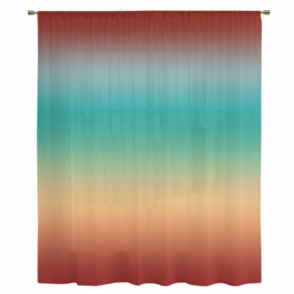 Burnt Orange Yellow Teal Ombre Sheer Curtains 72 Inches Long, Modern Gradient Abstract Art Light Filering Curtains, Breathable Simi Curtain Privacy Drapes for Living Room Bedroom Window Treatment