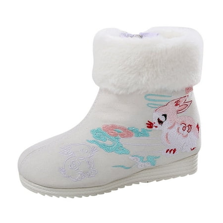 

nsendm Youth Rain Boots Girls Ankle Boots Warm Cotton Boots Embroidered Boots National Style Boots 3 Toddler Girl Boots Shoes White 11 Years