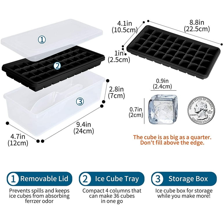 Foeses Ice Cube Tray with Lid and Bin | 36 Nugget Silicone Ice Tray for Freezer | Comes with Ice Container, Scoop and Cover | Good Size Ice Bucket, Size: 36