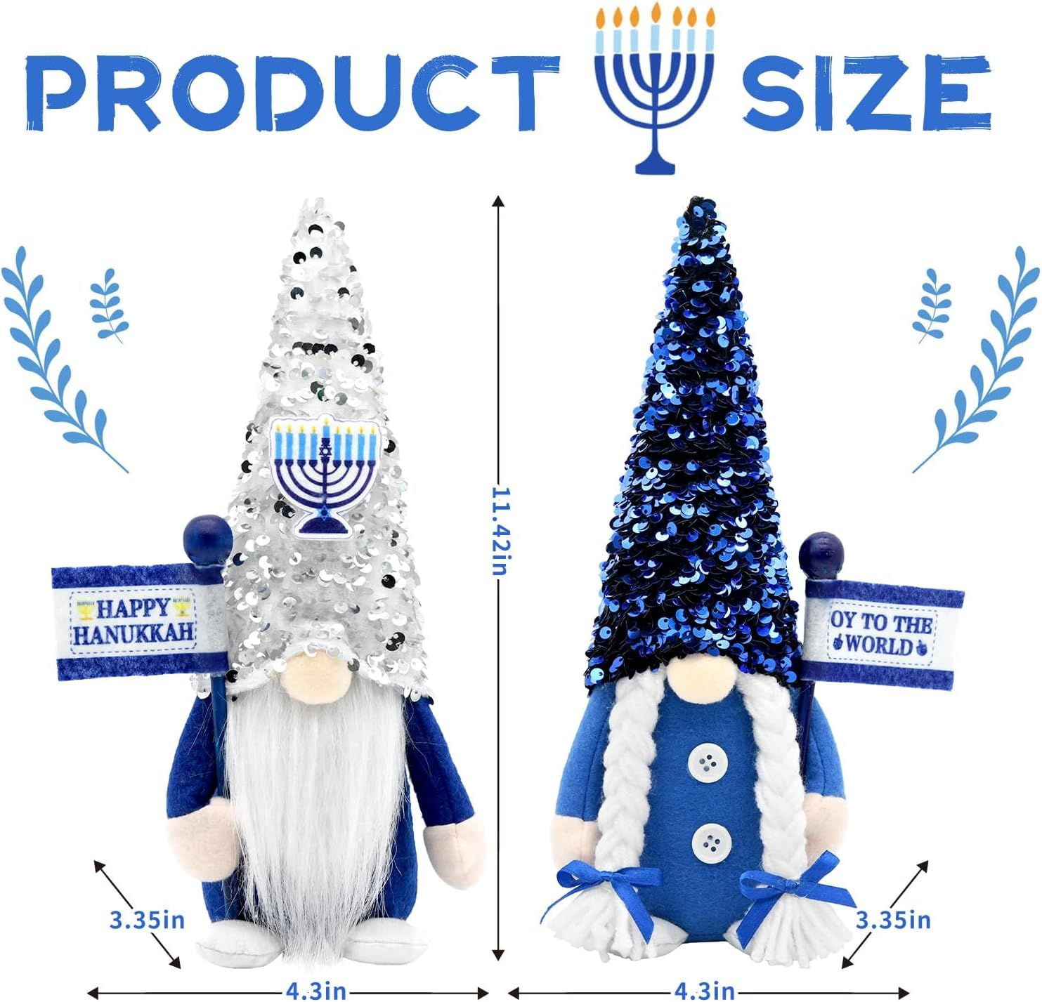 Hanukkah Gnomes Decorations for Home Indoor, Hanukkah Menorah Plush Decor, Jewish, Chanukah Ornaments Jewish Decorations for Party, Table and Tiered Tray Decor
