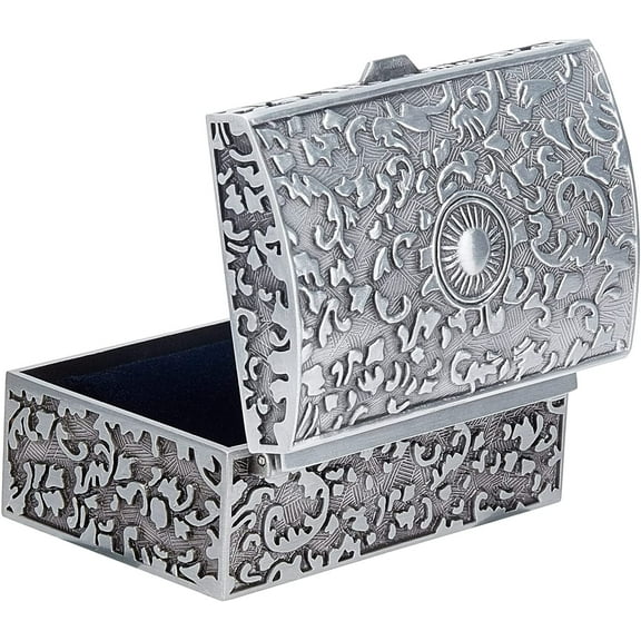Rectangle Vintage Jewellery Box Trinket Gift Storage Box Classic Small Mental with Flower European Retro Style Ring Earring Treasure Chest Organizer