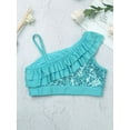 thumbnail image 3 of TiaoBug Kids Girls 2 Piece Gymnastics Dance Leotards Outfits Ruffle Shoulder Straps Sequin Crop Top with Shorts Set for Stage Performance Lake Green 14, 3 of 7