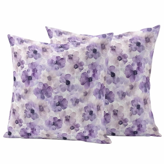2 Pack Outdoor Waterproof Throw Pillow Covers,Spring Watercolor Purple Flower Decorative Square Patio Pillowcases for Chair Couch Sofa 16x16in