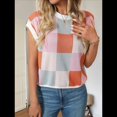 thumbnail image 4 of Suéter de Verano para Mujer, de Punto, con Cuello Redondo, Mangas y Bloques de Color, Rosa y Naranja Talla M, 4 of 9