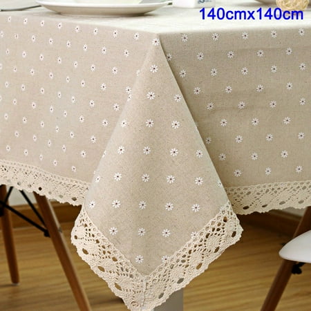 

Flower Pattern Tablecloth Linen Cotton Table Cloth with Lace Dining Table Cover