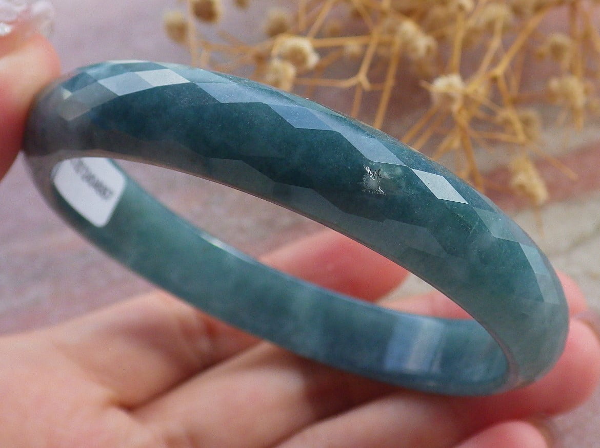 Icy Green Natural A JADE Jadeite Dia Cut Bangle Bracelet 59 mm 683118 TN