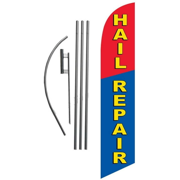 Hail Repair 15ft Feather Banner Swooper Flag Kit - INCLUDES 15FT POLE KIT w/GROUND SPIKE