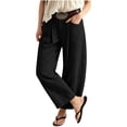 thumbnail image 4 of Xdegoge Womens Wide Leg Lounge Pants Casual Loose Fit Pleated Trousers with Pockets High Waisted Elastic Flowy Beach Yoga Pants for Summer Vacation, 4 of 6