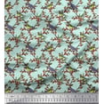 thumbnail image 1 of Soimoi Tissu Viscose Georgette Feuilles, Baies Rouges & Perroquet Imprimé Tissu de Couture Yard 42 Pouces de Large, 1 of 1