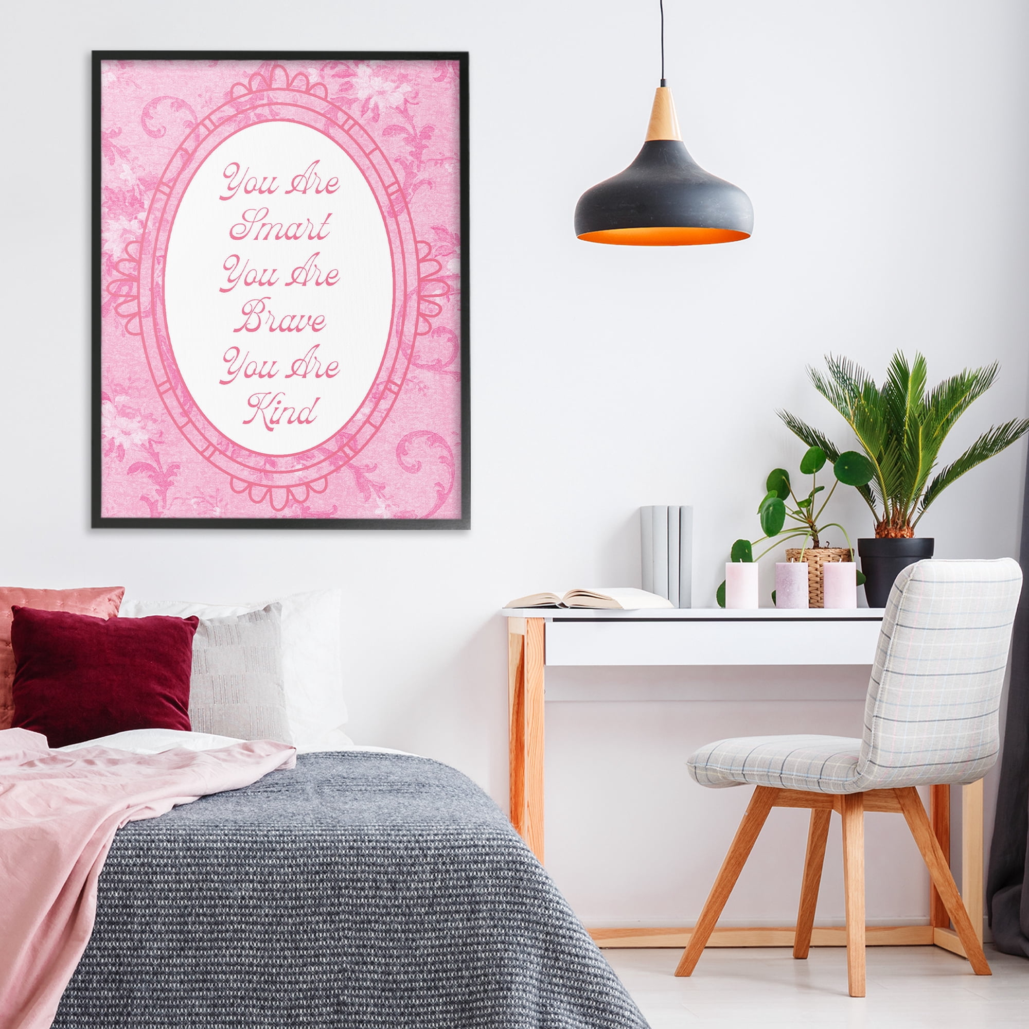 Stupell Industries Smart Brave & Kind Ornate Pink Black Framed Giclee Art, design by Lil' Rue