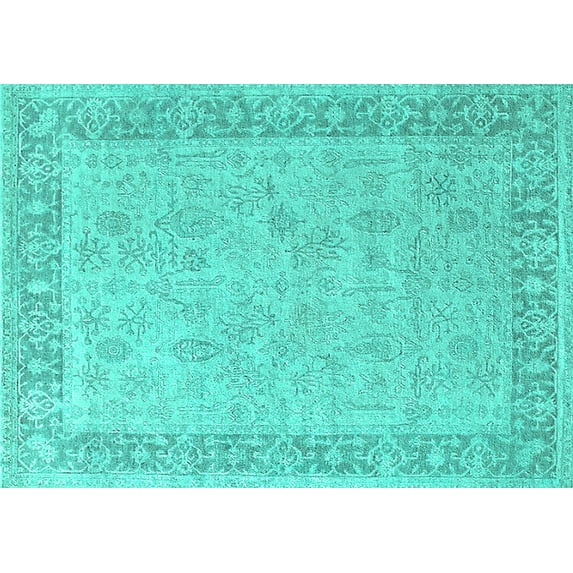 Ahgly Company Indoor Rectangle Oriental Turquoise Blue Industrial Area Rugs, 2' x 3'