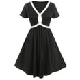 thumbnail image 1 of Vestido Talla Extra Largo Rodilla Borde Contraste Rosegal  vestidos vintage tallas grandes, 1 of 5