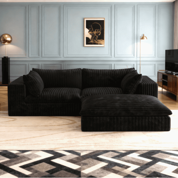 78.8" Corduroy Boneless Loveseat Couch with Removable Cushion, Cloud sectional Sofa, No Assembly Required, Movable Ottoman Included, Compression Sofa in a Box, DlY Combination for Living Room