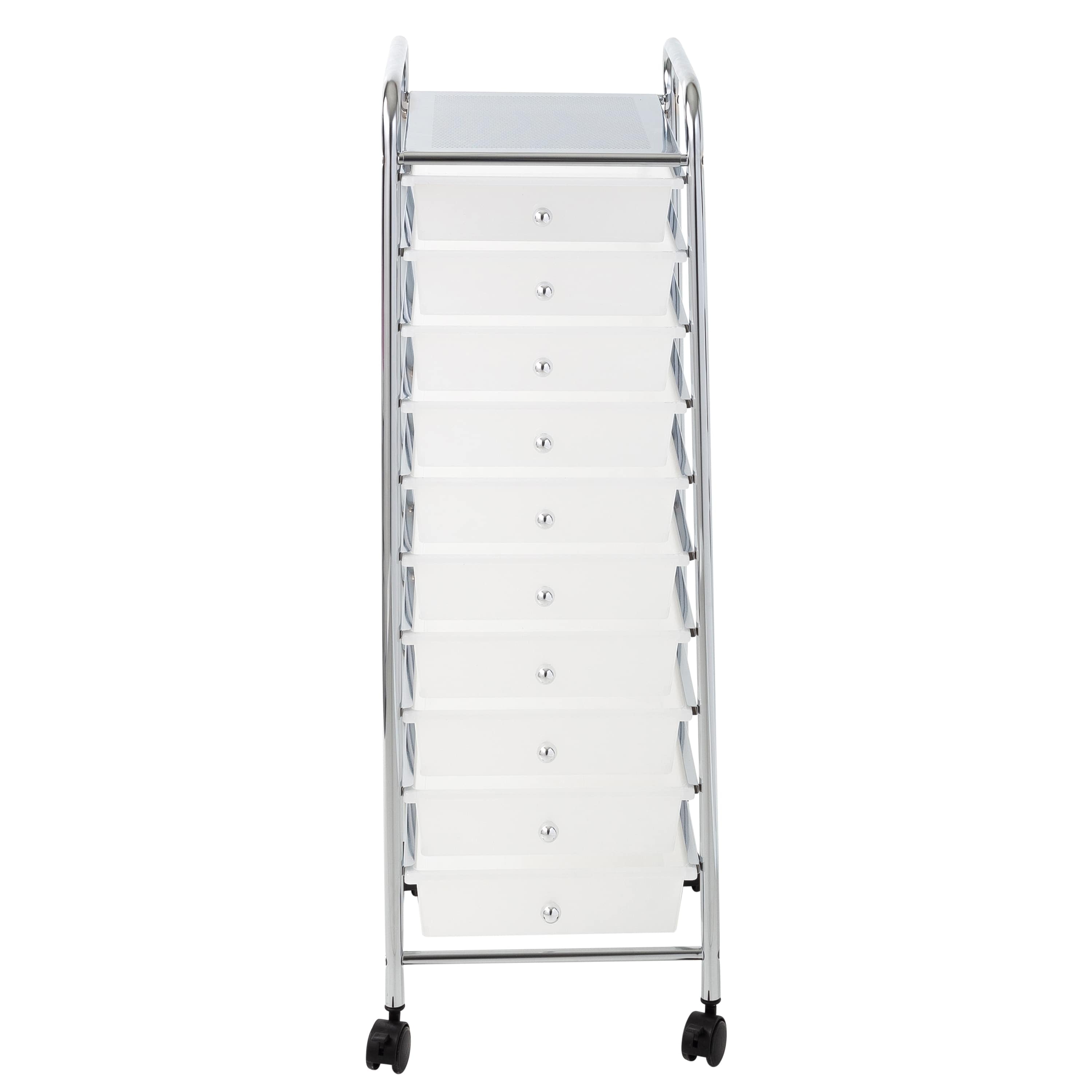 Hello Hobby 10-Drawer Multi-Color Rolling Craft Cart, Clear/Chrome