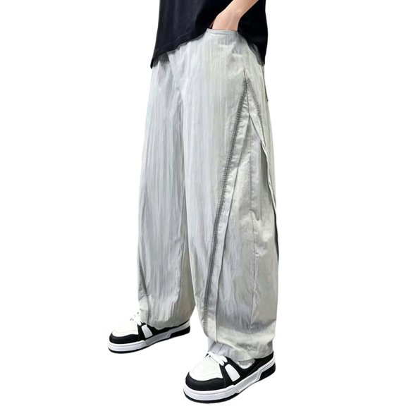 SJLDQY Boys Baggy Pants Summer Lightweight Breathable Wide Leg Pants Loose Fit Casual Trousers with Pockets