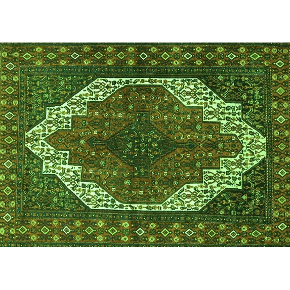 Ahgly Company Indoor Rectangle Medallion Green Traditional Area Rugs, 5' x 7'