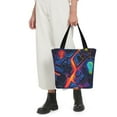 thumbnail image 5 of Cauagu Neon City Map Print Canvas Aesthetic Tote Bag for Women Beach Bag Shopping Bags Shoulder Bag Reusable Grocery Bags, 5 of 7