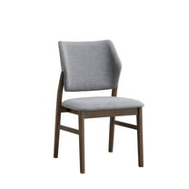 ACME Sarha Linen Fabric/ Wood Side Chair in Light Gray & Walnut (Set of 2)