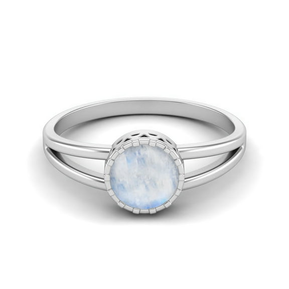 Mooneye 0.75 Cts Round Moonstone Solitaire 925 Sterling Silver Split Shank Women Wedding Rings