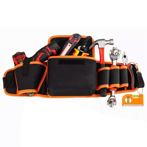 Heavy-Duty Electrician's Tool Belt Pouch - Waterproof Oxford Cloth Waist Bag for Power Drills & Repair Tools (22.2x6.4in)