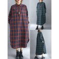 thumbnail image 2 of Women Plaid Dress With Pockets Buttons Long Sleeves Loose Dress, 2 of 7