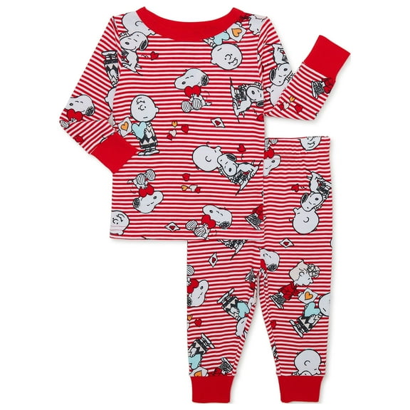 Peanuts Snoopy and Charlie Brown Toddler Unisex Valentine's Day Long Sleeve Top and Pants, 2-Piece Pajama Set, Sizes 12M-5T