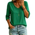 thumbnail image 6 of QASIEATN Women's Trendy Essentials Clothing: Pretty Versatile Color V Neck 3/4 Sleeve Loose T Shirt Top Fall Fashion Outfits for Women, 6 of 7