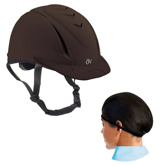 OVATION Adult Unisex Deluxe Schooler M/L Brown Riding Helmet w/Hair Net