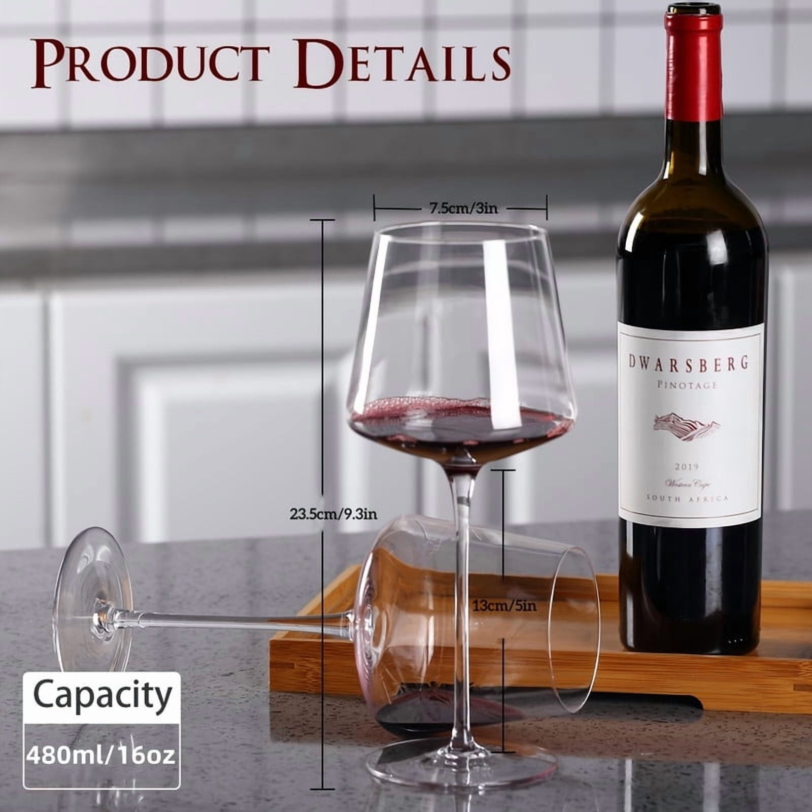 16oz Red Wine Glasses Set of 4-LeadFree Crystal Wine Glass with Tall Long Stem, Hand Blown Italian Style Stemmed Square Wine Glasses Gifts for Home Party