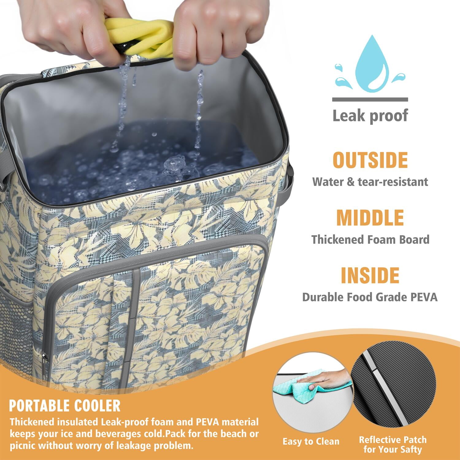 Travel Cooler Bag - Pioneer Flower Floral Print Pattern Camping Beer Cooler Backpack with Bottle Opener- Waterproof Insulated Picnic Backpacks - Cooler Bag for Beach