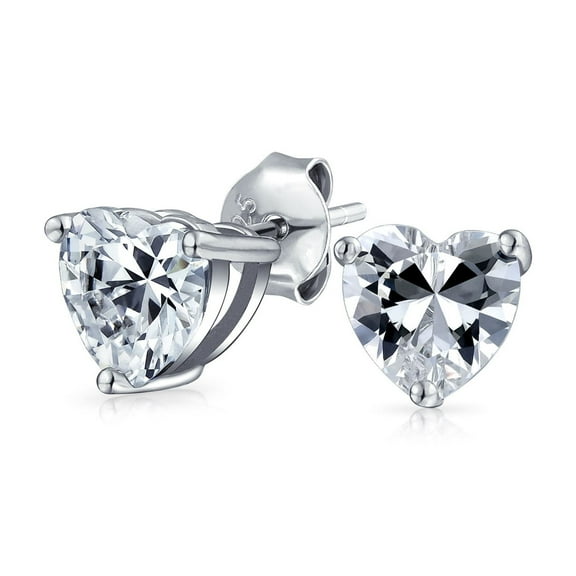 Bling Jewelry Womens Romantic Tiny 1CT Sparkling CZ Cubic Zirconia Solitaire Heart Stud Earrings .925 Sterling Silver 8MM