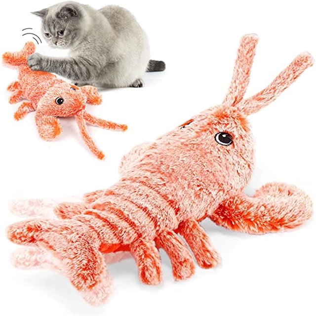 Juguete interactivo móvil para gatos con forma de langosta, juguete móvil para gatos activado por movimiento con paquetes de hierba gatera, recargable por USB, lavable, juguete de ejercicio para gatos activado con llave JM