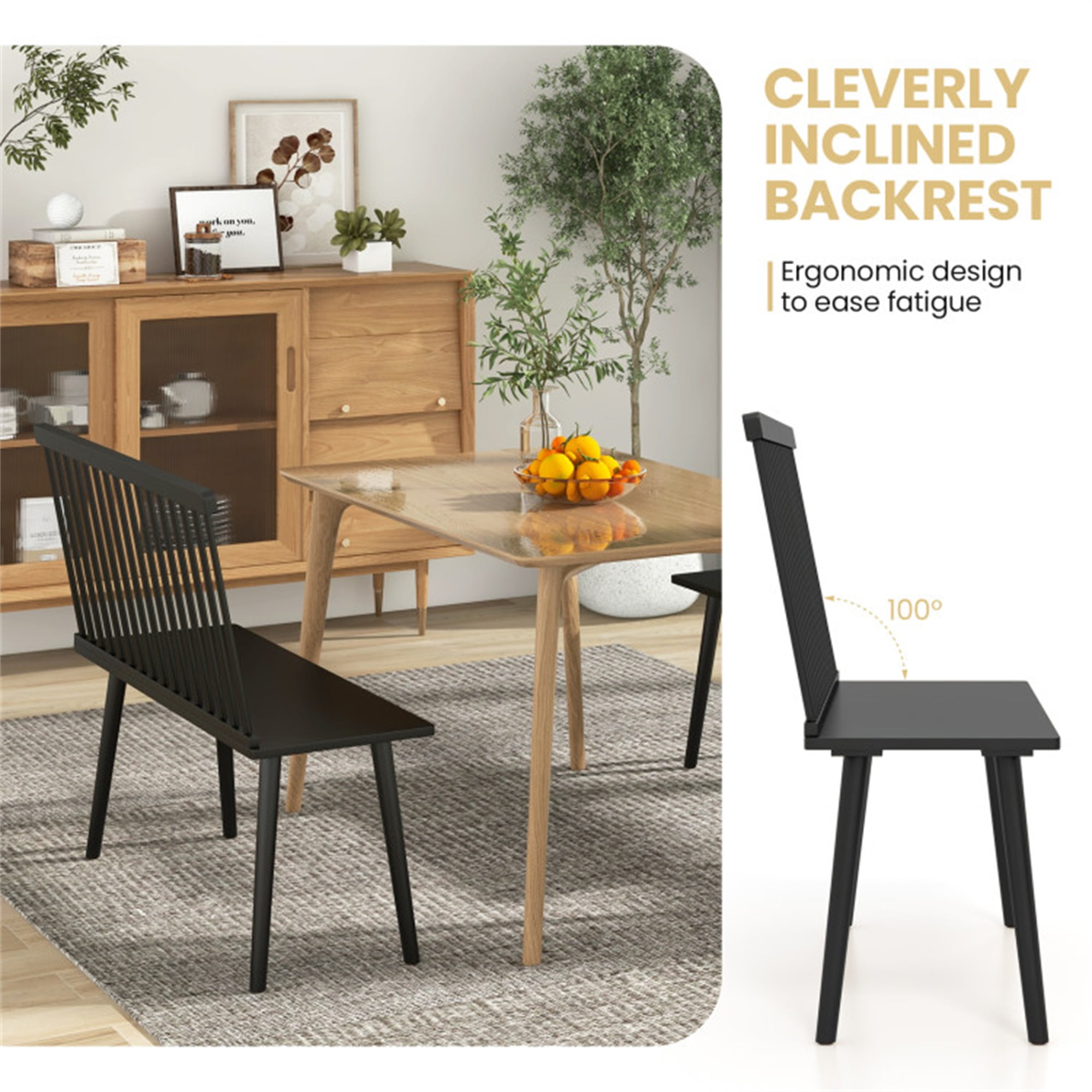 Demi Bonn Bench for 2 with Spindle Back for Kitchen Dining Room Hallway Dining Chairs, Beige