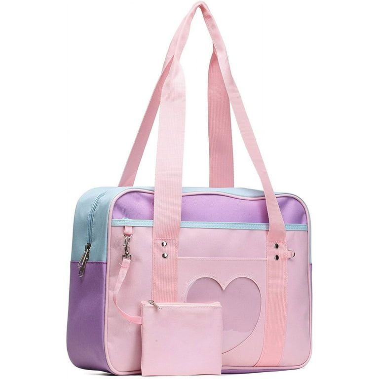 Iguohao Ifeng Ita Bag Heart Japanese School Bag Kawaii Large Shoulder Anime Purse Pink Straps