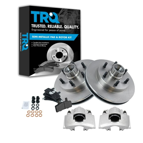 TRQ Front Brake Pad & Rotor Kit Brake Caliper Brake Pads Brake Rotor Semi-Metallic Vented Fits Select 1995 Chevrolet C2500 1996-2002 Express 2500 GMC Savana 2500