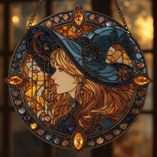 Decoración del hogar, decoración de habitaciones, decoración de paredes, hermosa bruja encantadora cara de bruja colgante para ventana atrapasol adorno colgante