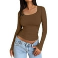 thumbnail image 2 of SAATLERI Womens Long Sleeve Tops Stretch Scoop Neck Shirts for Women Solid Color Ribbed T-Shirt Fitted Blouses Casual Basic Tees, 2 of 5