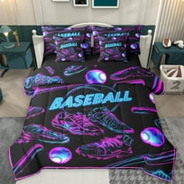 Manfei Neon Baseball Shose Bedding Comforter Set 7 Pieces for Boys, Black Fuchsia Full Bedding Set, Modern Sports Theme Reversible Fitted Sheet Flat Sheet, Lightweight Room Decor