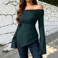 thumbnail image 7 of Xaqiouau Off Shoulder Sweater for Women Ribbed Knit Long Sleeve Bell Sleeve Slim Fit Asymmetrical Hem Pullover Casual Fall Winter Top, 7 of 7