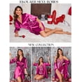 thumbnail image 5 of Ekouaer Women Satin Kimono Robe Valentines Lingerie Ruffle Belted 3/4 Sleeve Bathrobe for Bridesmaids, Wedding & Special Occasions, 5 of 7