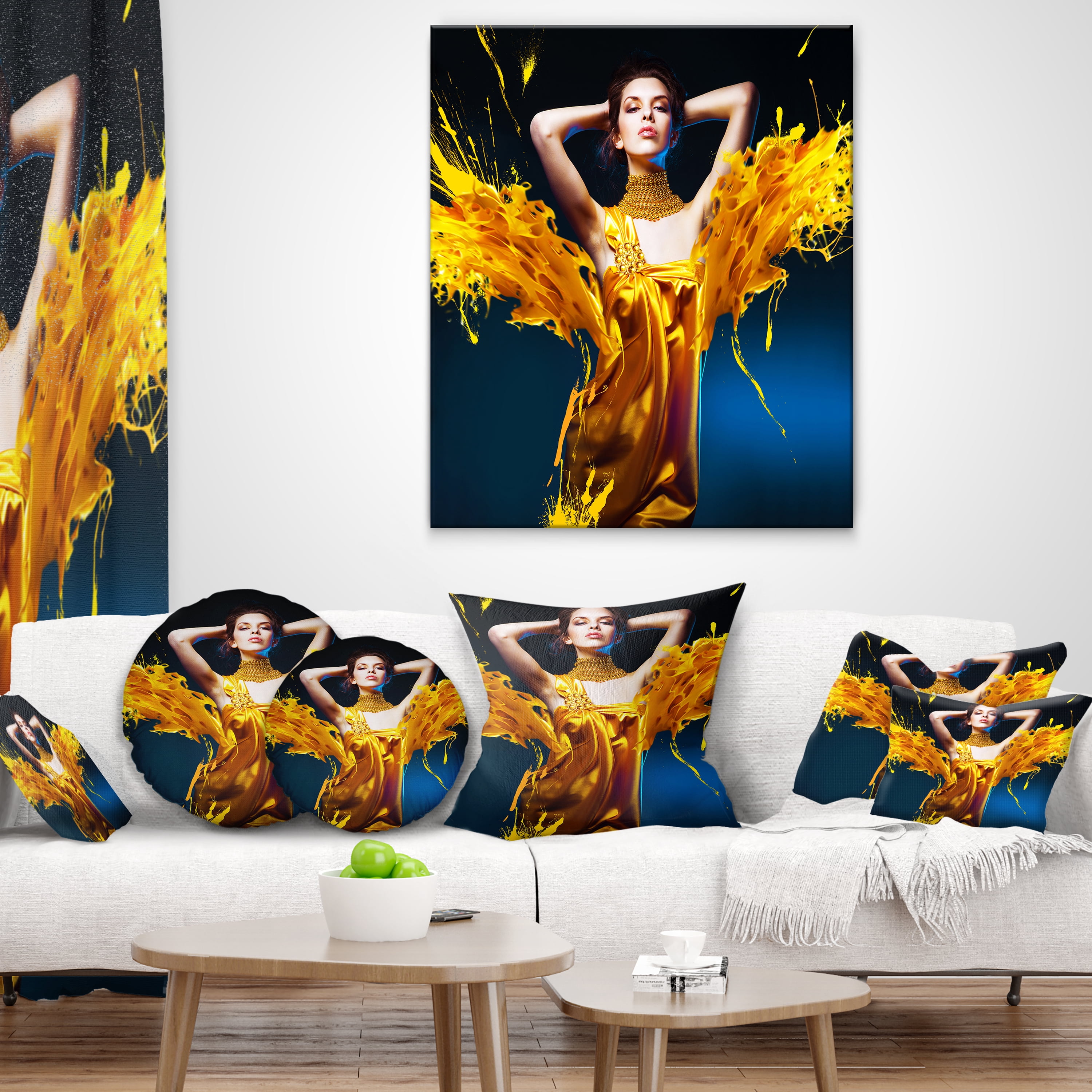 Designart Woman in Yellow with Jewelry - Portrait Throw Pillow - 12x20