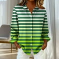 thumbnail image 4 of New trending & for spring GaThRRgYP Womens Tops Long Sleeve,Women's Long Sleeve Striped Daily Print Button-Up Flared Collar Shirt Fashion Loose Casual Top Green XL, 4 of 6
