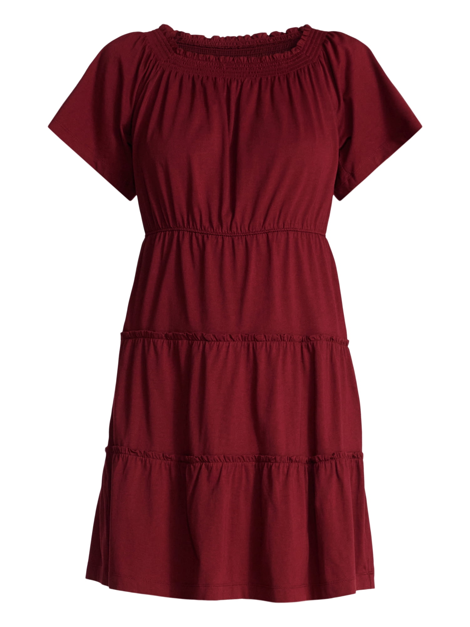 Time and Tru Women's Tiered Cotton Mini Dress with Flutter Sleeves, Sizes XS-XXXL