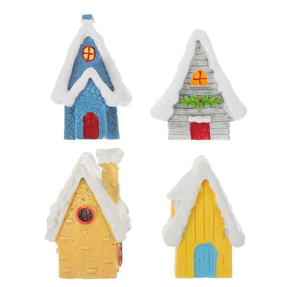 TABLZONE 4-Piece Christmas Fish Tank Decorations Mini House Resin Blue Aquarium Décor Set