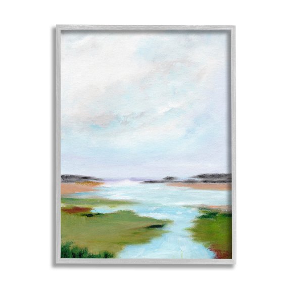 Stupell Industries Tranquil River Soft Dreamy Clouds Painting Gray Framed Art Print Wall Art, Design by Nikita Jariwala