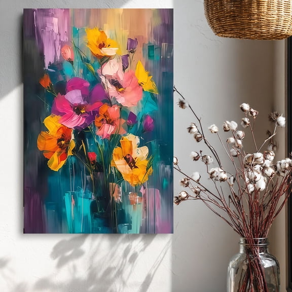 Vibrant Abstract Floral Bouquet Canvas Wall Decor Ready to Hang Living Room Office