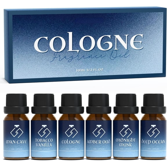 UM Cologne Fragrance Oils Set, Essential Oils for Diffuser | Deep Ocean, Cologne, Amber Oud, Tobacco Vanilla, Man Cave, Midnight Musk, Diffuser Oil Scents for Candle Making, Soap Making