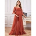 thumbnail image 2 of Maternity Photography Props Floral Lace Dress Exquisite Maternity Dress for Baby Shower Photos Orange & Red S, 2 of 7
