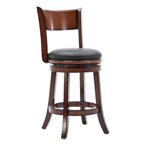Bowery Hill 25.5" Wood & Faux Leather Swivel Counter Stool in Brandy Brown